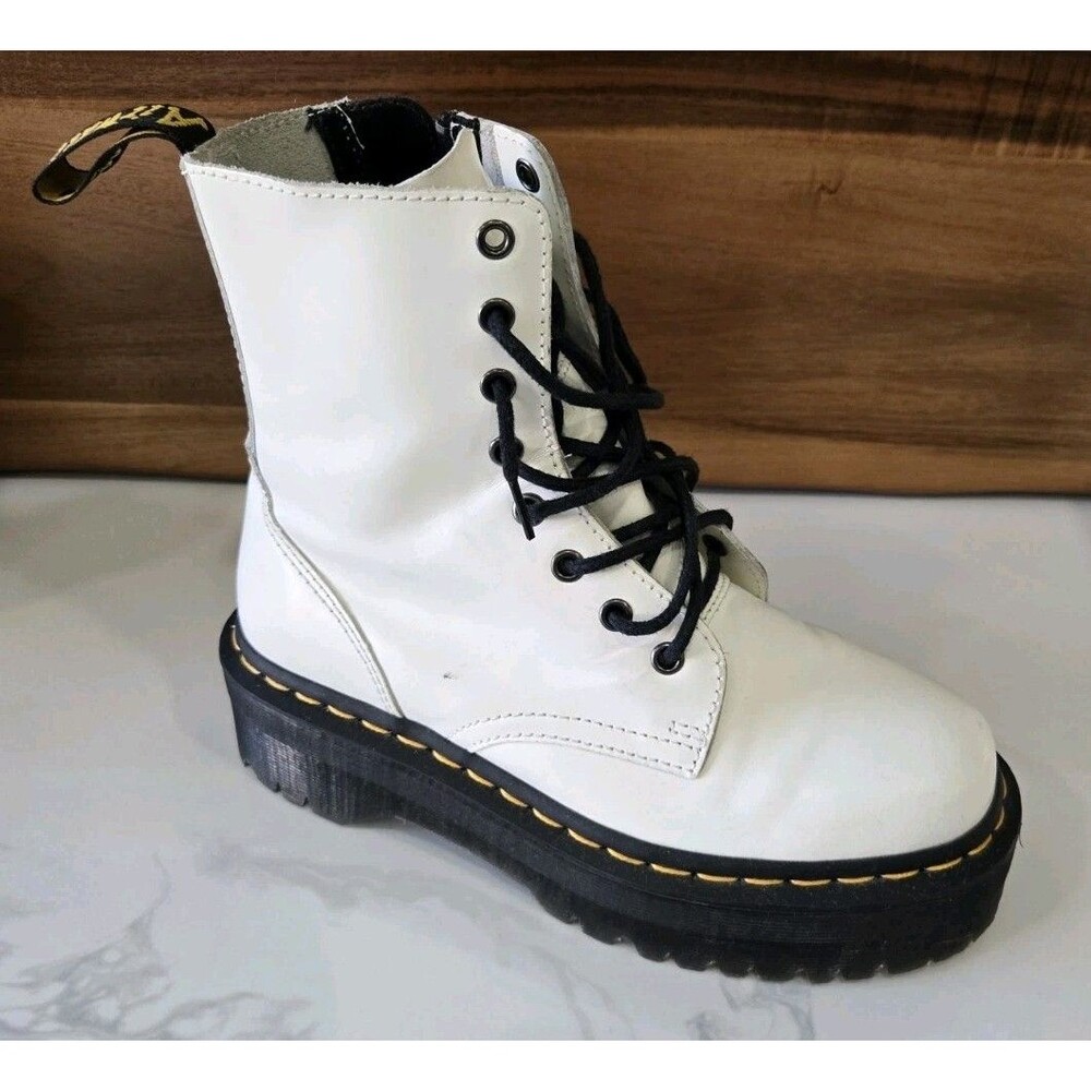 Dr Martens Jadon Platform White Leather Combat Boots Side Zip Womens Size 8 Doc